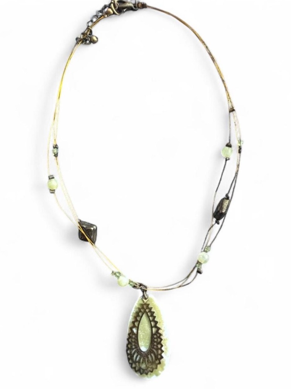 Vintage Y2K Earthy Boho Stone Layered Pendant Necklace